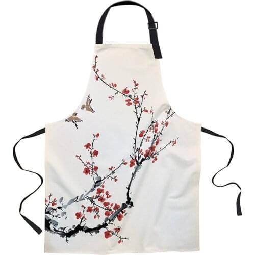 Plum Blossom Branches Ink Style Apron Woman Adult Bibs Home Cooking Baking Coffee Shop Cleaning Canvas Aprons Kitchen Accessory