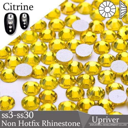 Upriver All Sizes ss3 - ss30 Citrine Nail Art Rhinestones Flatback Non Hotfix Rhinestones for DIY Nails Decoration
