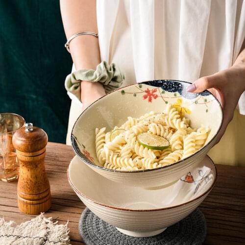 Japanese Relief Pattern Tableware Commercial Bamboo Hat Ceramic Bowl, Household Large Ramen, Rice, Noodles, Soup Bowl