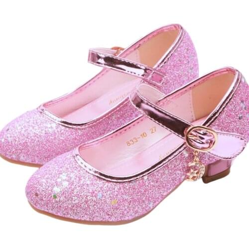 4-16 Years Girls Sequined Casual Princess Shoes Children Performance High Heels Mary Jane Shoes Kids Children Shoes Girls