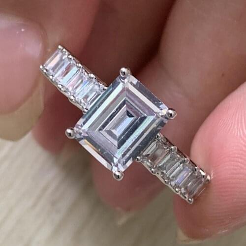 2019 Top Selling Unique Luxury Jewelry 925 Sterling Silver Princess Cut White Clear 5A Cubic Zirconia Party Women Ring