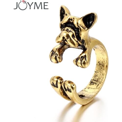 3 Colors Vintage Punk Bulldog Ring Gothic Pug Retro Silver Color Gold Open Adjustable Animal Rings for Women Free Shipping