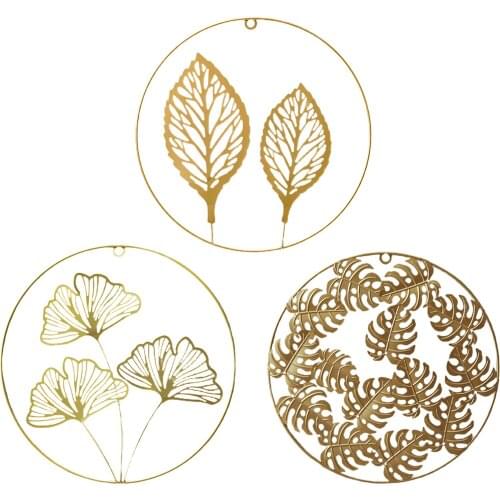 Gold Luxury Wrought Iron Wall Hanging Ornament Round Ginkgo Leaf Background Wall Decoration Living Room Wall Home Decor