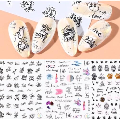 1pc Black Letters Nail Art Stickers Russian Design 3D Adhesive Slider Decals for Manicure Flower Cute Decoration Tip CHCA608-653
