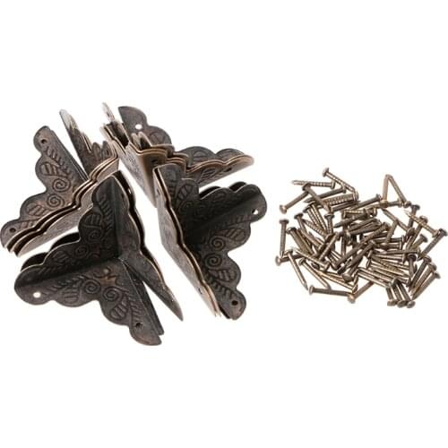 10Pcs Antique Jewelry Box Corner Foot Wooden Case Desk Box Edge Corner Protector Bronze Tone Flower Pattern Decorative Corner