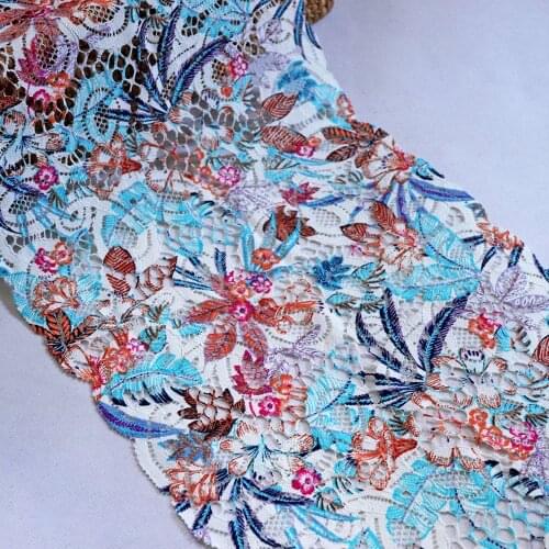 2Yards 23CM Wide Blue Leaves Printed Stretch Elastic Lace Trim For Lingerie Bra Sewing Underwear Fabric Accessories Handmade