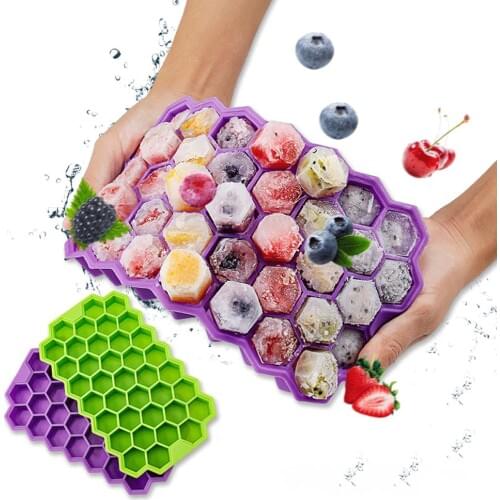 37 Cavity Silicone Honeycomb Shape Ice Cube Tray Silicone Ice Cube Maker Mold With Lids