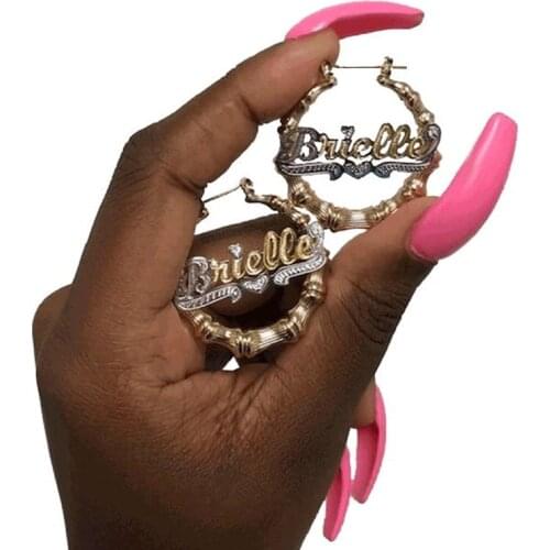 3UMeter Bamboo Hoop Earrings Hiphop Sexy Customizable Customize Name Earrings Bamboo Style Custom Earrings Statement for Gifts