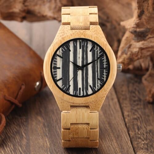 Black Stripe Dial Wood Watch Men Timepieces Round Dial Men Quartz-watch Clock Natural Woody Creative Sport Watches for Male Gift