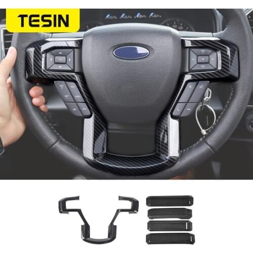 TESIN Car Steering Wheel Decoration Cover For Ford Car Inner Door Handle Cover Stickers For Ford F150 2015-2021 Car Accessories