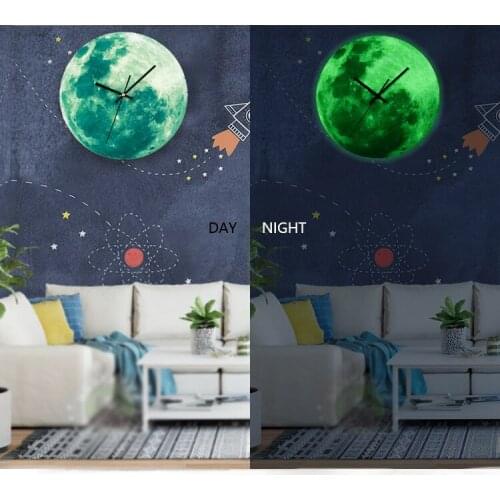 Wooden Wall Clock Wall Decor Luminous Planet Earth Moon Horloge Home Decoration For Living Room Cafe Restaurant Office