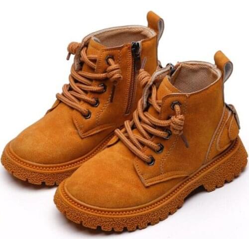 Children Martin Boots 2021 Autumn Boys Pure Color Lace-Up Ankle Boots Girls Anti-slip Boy Girl PU Shoe