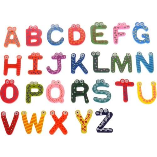 Home Decoration Words Fridge Magnets 26pcs/Set Children Kids Wooden Cartoon Alphabet Education Learning Toys LX7558