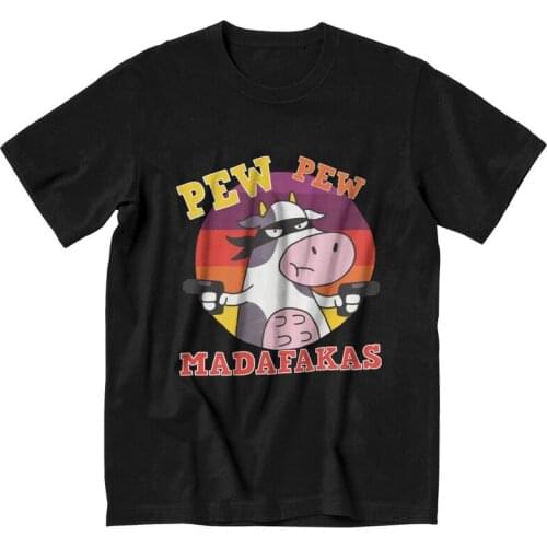Pew Pew Madafakas T-shirt Mens Streetwear T Shirt Short Sleeve Cotton Cow Gangster Tshirt Cool Tees Tops