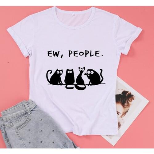 EW People Cats T Shirts Short Sleeve 90S aesthetic Cotton Funny cute Fashion Plus Size Kawaii Halloween Top Tees For Cat Mom