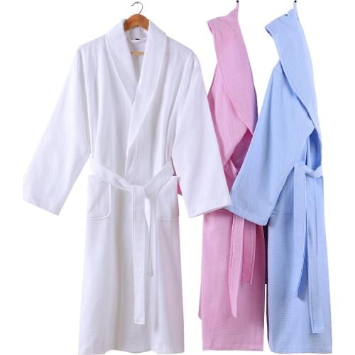 Kimono Robe Women Bathrobe 100% Cotton Nightrobe New Long Sleeves Solid Fashion Womens Bathrobe Bride Robes White Pink Blue