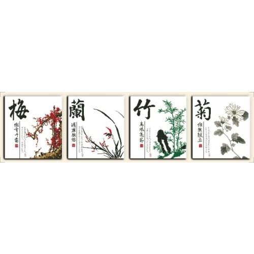 Joy Sunday Four Flowers Plum,orchid Bamboo Chrysan-themum Printed Patterns11&14CT Cross Stitch on Canvas Chinese Embroidery Sets