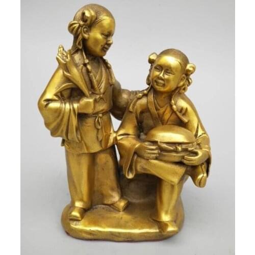 China seiko carving Pure brass Two fairy statue