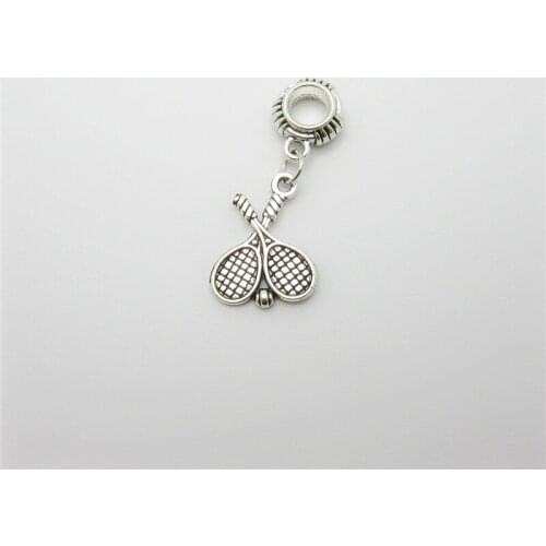 Classic 12pcs Tennis Racket Charms Big Hole Loose Bead Fit Pandora Bracelet Pendants DIY