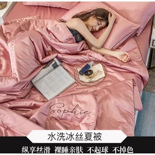 4PCS Set Summer Solid Bedding Washed Cotton Throw Blankets Summer Comforter New 100% Silk Bed Linens Air Condition Quilts Duvet