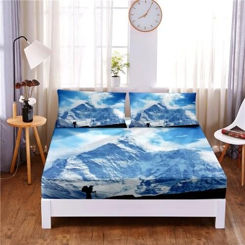 Beautiful Scenery 3pc Polyester Solid Fitted Sheet Mattress Cover Four Corners With Elastic Band Bed Sheet(2 pillowcases)