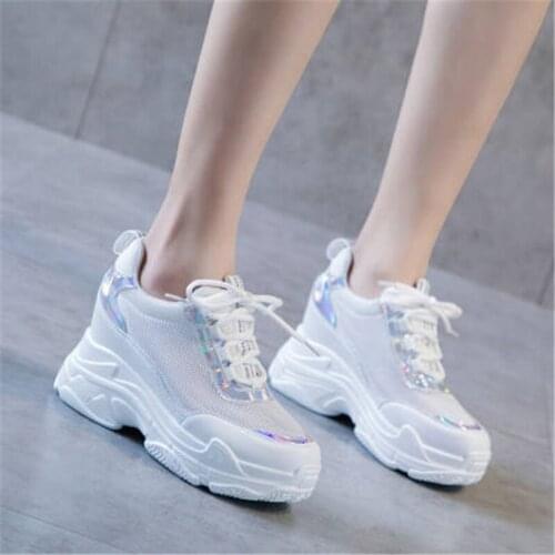 Summer Breathable Women Casual Shoes Soft Leather Platform Chunky Sneakers Stylish Thick Sole Tenis Wedge White Basket Walking 0
