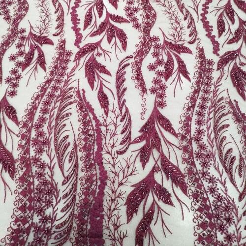 Peach/White/Red Luxury Sequins Handmade Beaded Lace African Lace Fabric Tulle with Embroidery Mesh For Evening Dress Wholesale