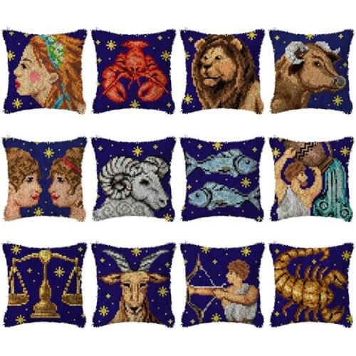 Latch hook Pillow Case Twelve constellations Cushion Cover Christmas Canvas Throw Pillow Chair Cushions Home Decor