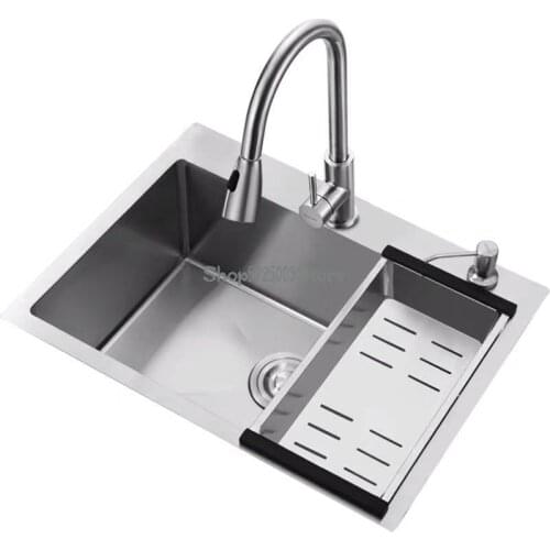 Kitchen 304 Stainless Steel Sink Single Tank Package Thickened Kitchen Sink Household Sink Sink Manual Large Single Tank