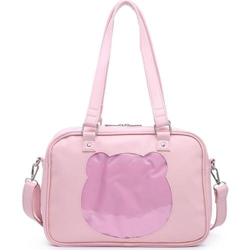 Cute Transparent Cat Shoulder Bag Japanese JK Handbag Student Fashion PU Portable Duffle Bags Anime Women Casual Travel Tote New