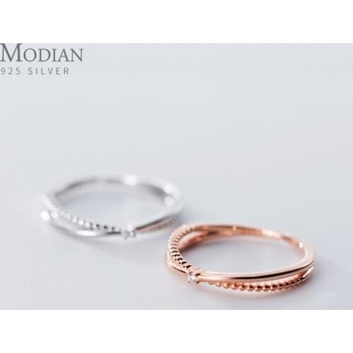 Modian Fashion Genuine 925 Sterling Silver Double Circle Shiny Clear CZ Stackable Finger Ring for Women Fine Jewelry Party Gift