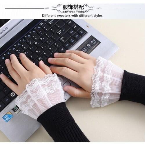 Fashion Women Warm Soft Cover Sun Protection Lace Elbow Sleeve Cuff Scar Cover Gloves Lady Arm Sleeve Lace Horn Cuffs Wrinkled