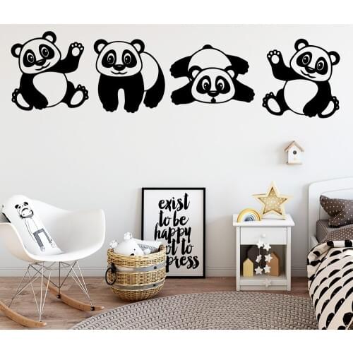 Cartoon Panda Wall Stickers Vinyl Wall Decor For Kids Room Decoration Removable Decals Stickers Art Murals Nursery Wallpaper