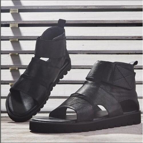 Summer high shaft Roman sandals mens thick-soled fashion open toe sandals personality high increasing platform men beach shoes