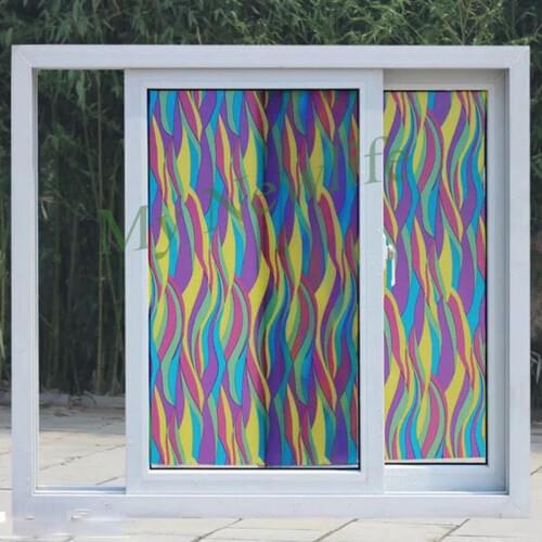 Stained Window Sticker Rainbow waves Window Cover Films Frosted Self-adhesive Decorative Glass films Home Decorative width 90cm