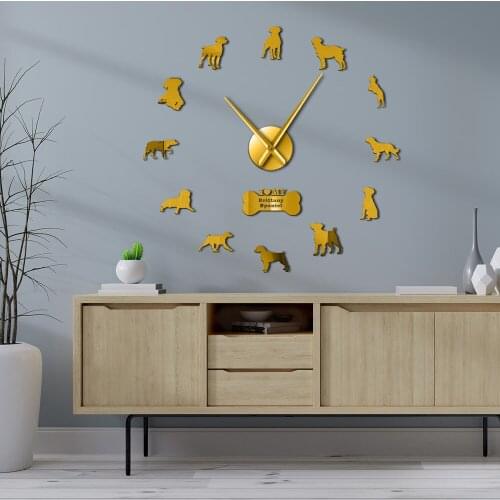DIY Giant Wall Clock American Brittany Modern Frameless Wall Watch Brittany Spaniel Dog Home Decor Non Ticking for Living Room