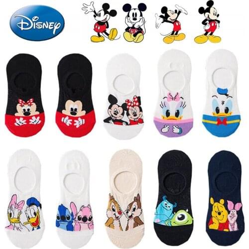 New Disney Women Socks Cartoon Mickey Minnie Socks Kawaii Funny Ankle Socks Invisible Silicone Slip Socks Girl Cotton Boat Sock