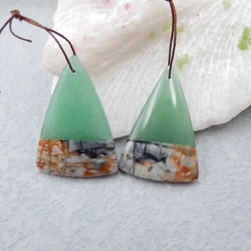 Wholesale gemstone Natural Picasso Jasper,Green Aventurine fashion woman earrings Beads,36x24x5mm,9.7g