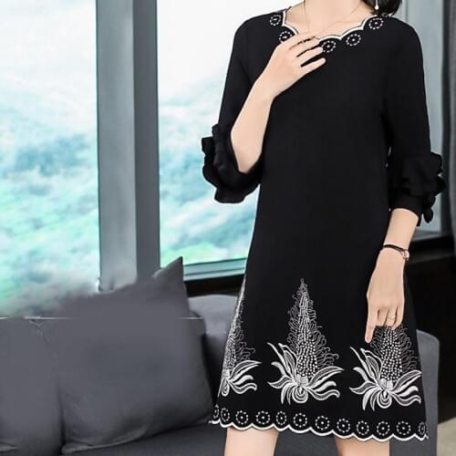 Autumn Women Dress A-shaped Mini Dress Fashionable Lotus-Leaf Dress Embroidered Loose Off-the-shoulder Dress For Women