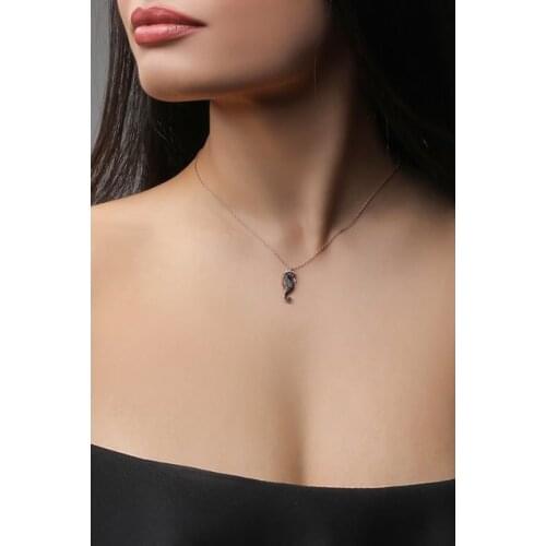 Silver Zircon Stone Sea Horse Design Necklace