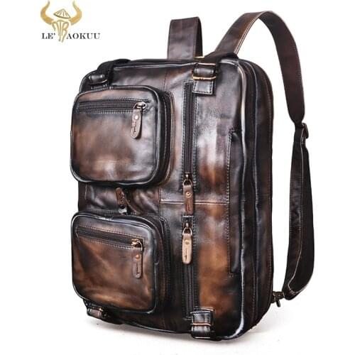 Quality Leather Men Designer Large Commercial briefcase 15.6" laptop Document Business Attache Portfolio Bag Backpack Male 9912