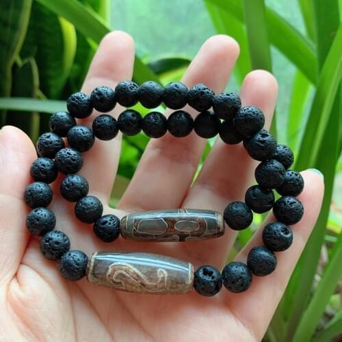 Retro Healing Multi Layered Black Lava Stone Agat Bracelets Buddha S Hook God of Wealth Natural Tibetan Dzi Agates Bracelets