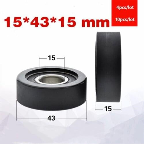 4pcs/10pcs 15*43*15mm polyurethane PU rubber coated 6202 6202RS low noise roller bearing friction pulley soft rubber 15x43x15