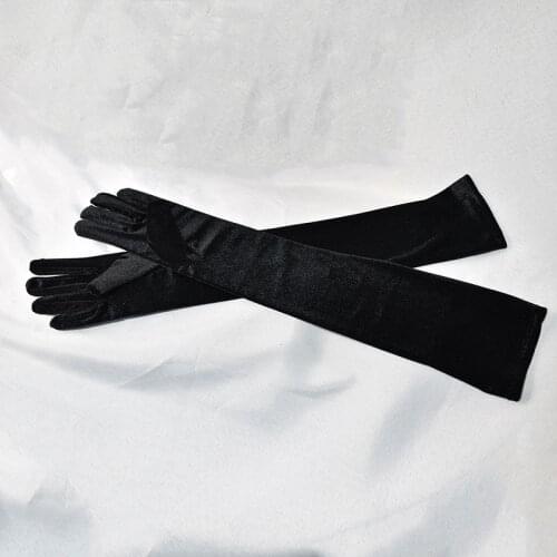 Luxury Velvet Black Female Dinner Dress Gloves Winter Thin Full Finger 53cm Long Sexy Black Elastic Warm Driving Gloves Dropship