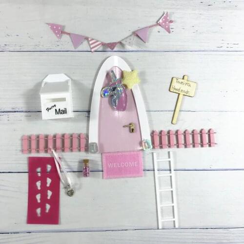 Hand Made pink Arch Fairy door great gift for girls miniature magic fairies tooth fairy door Set Dust Welcome Mat Feet Printer