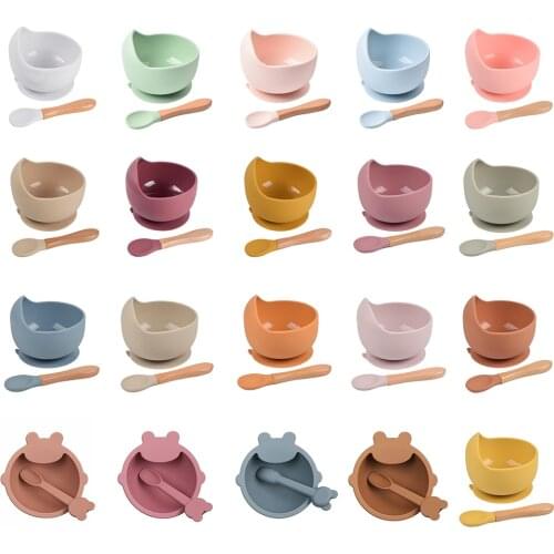 Silicone Baby Feeding Bowl Tableware for Kids Waterproof Suction Bowl With Spoon Childrens Dishes Kitchenware Baby Stuff