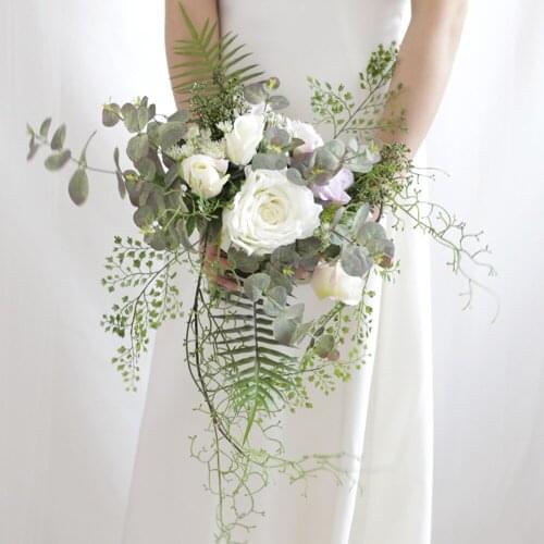 SESTHFAR Cascade Wedding Bouquet Artificial White Tulip&orchid Bridesmaid Flower Bouquet Wedding Decoration Ramos De Novia