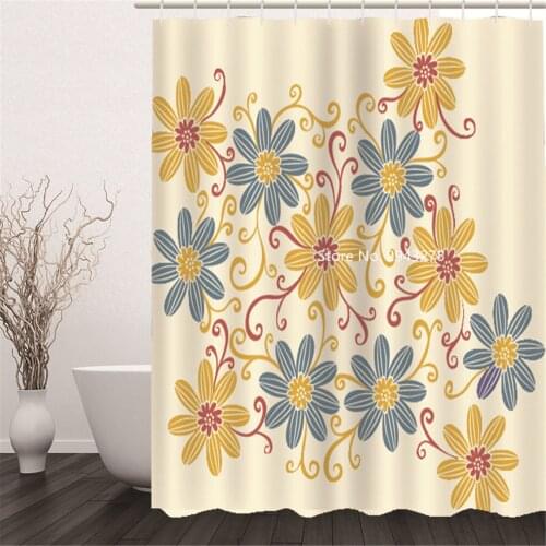 Warm Shower Curtain with Floral Design Is Waterproof and Mildewproof, Washable and Colored Printed Bathroom Decoration with Hook
