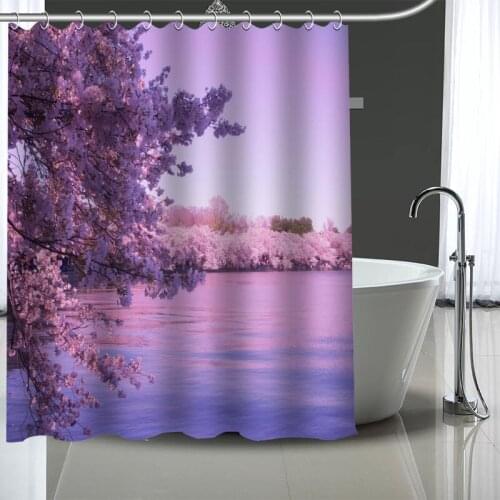 Waterproof Shower Curtain Can Be Customized Cherry-Blossoms Bathroom Shower Bath Supplies Polyester Shower Curtain With Hooks