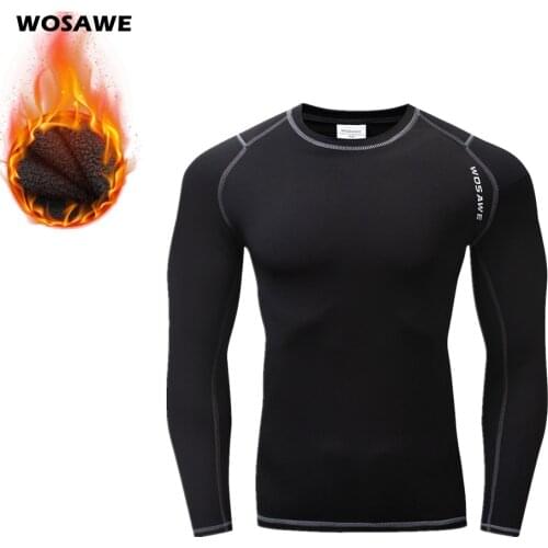 WOSAWE Running T-Shirt Fleece Thermal Underwear Winter Long Johns Tops Fitness Gym Shirts for Jogging Cycling Sports Base Layer